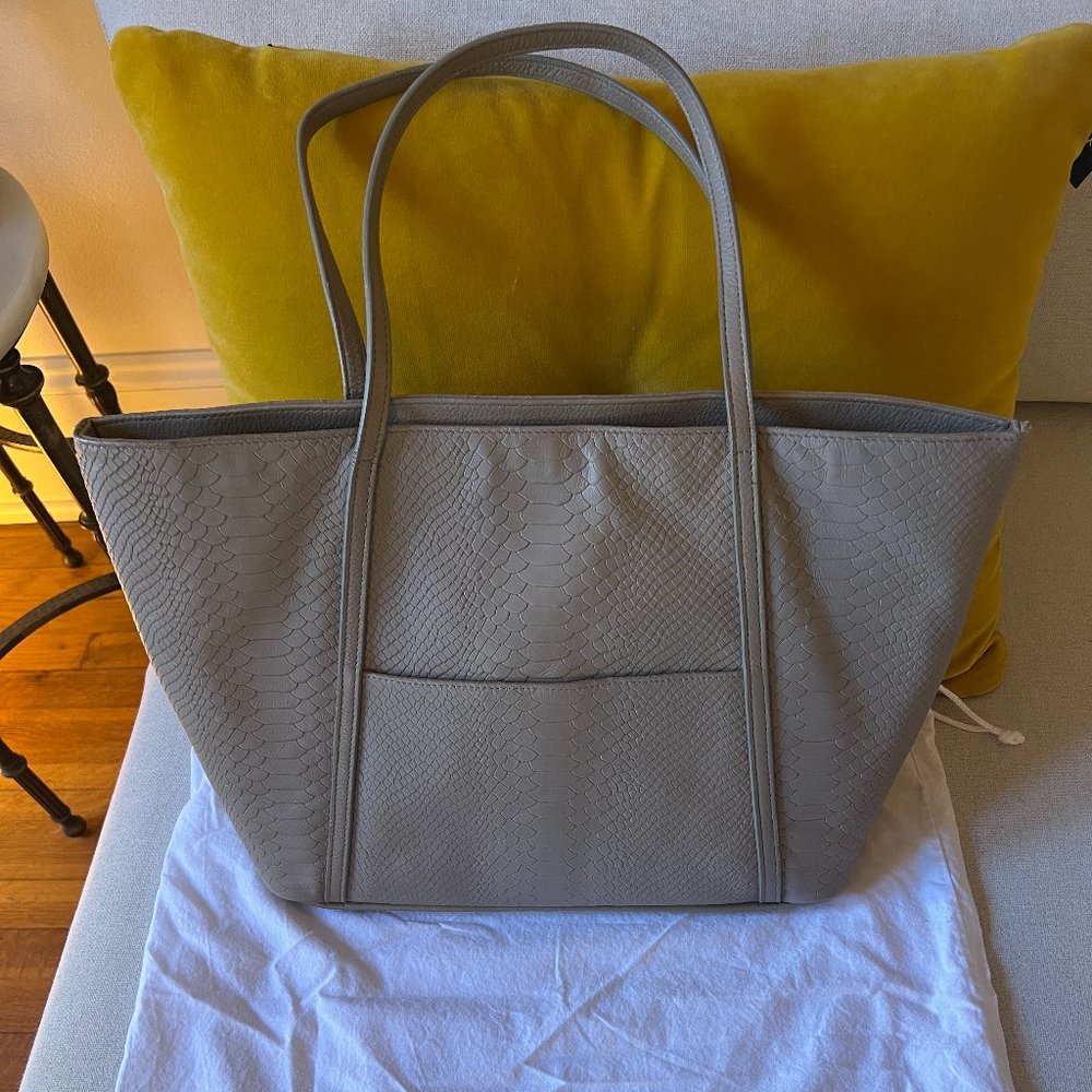 Gigi New York TEDDIE TOTE Stone Embossed Python Leather